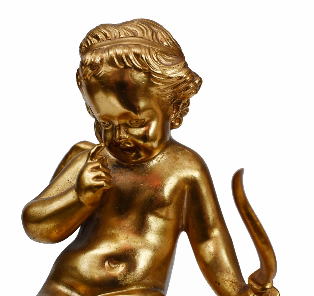Gilt Mantle Clock French Cherub Ormolu Antique Timepiece View IX