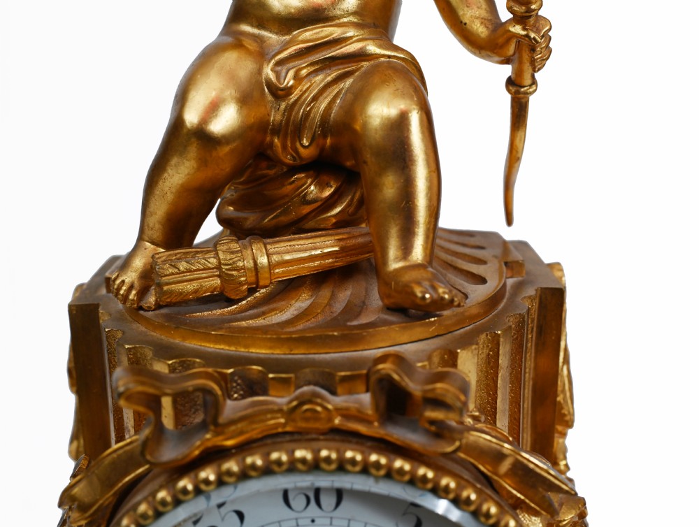 Gilt Mantle Clock French Cherub Ormolu Antique Timepiece View X