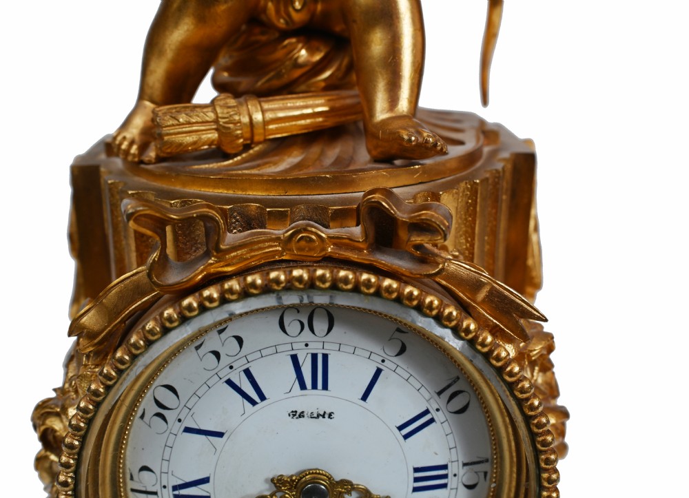Gilt Mantle Clock French Cherub Ormolu Antique Timepiece View XI