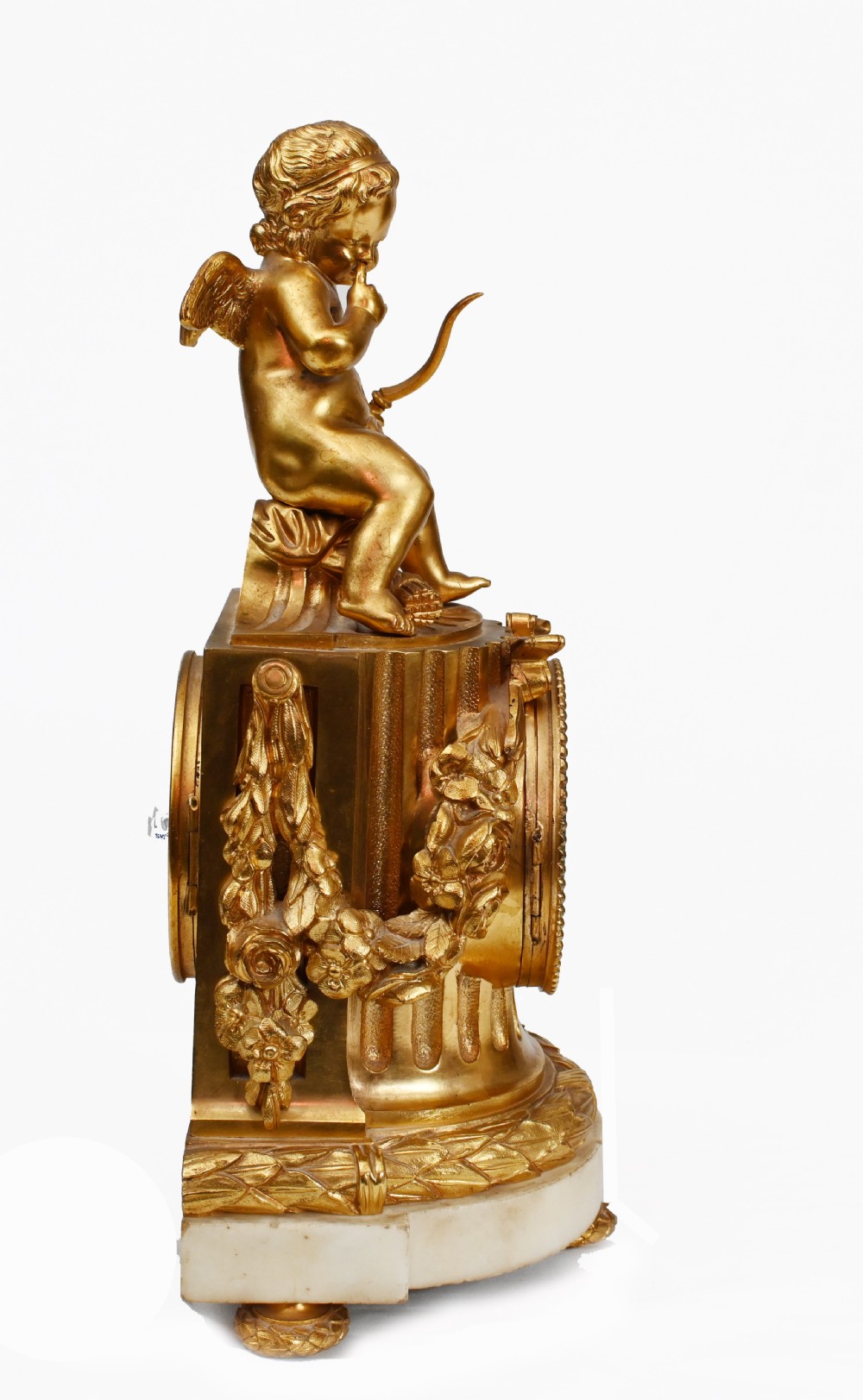 Gilt Mantle Clock French Cherub Ormolu Antique Timepiece View XII