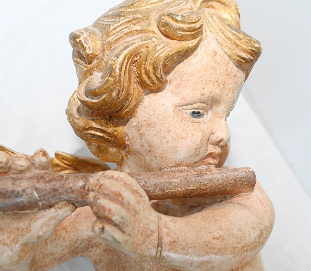 Pair Carved Italian Cherubs Painted Putti View V