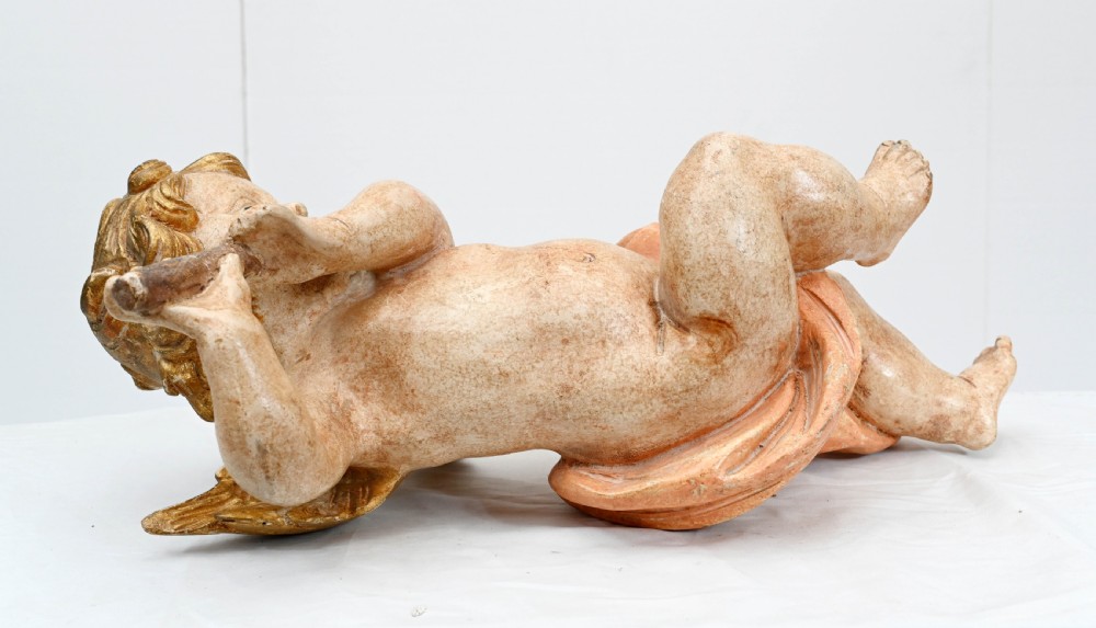 Pair Carved Italian Cherubs Painted Putti View VII
