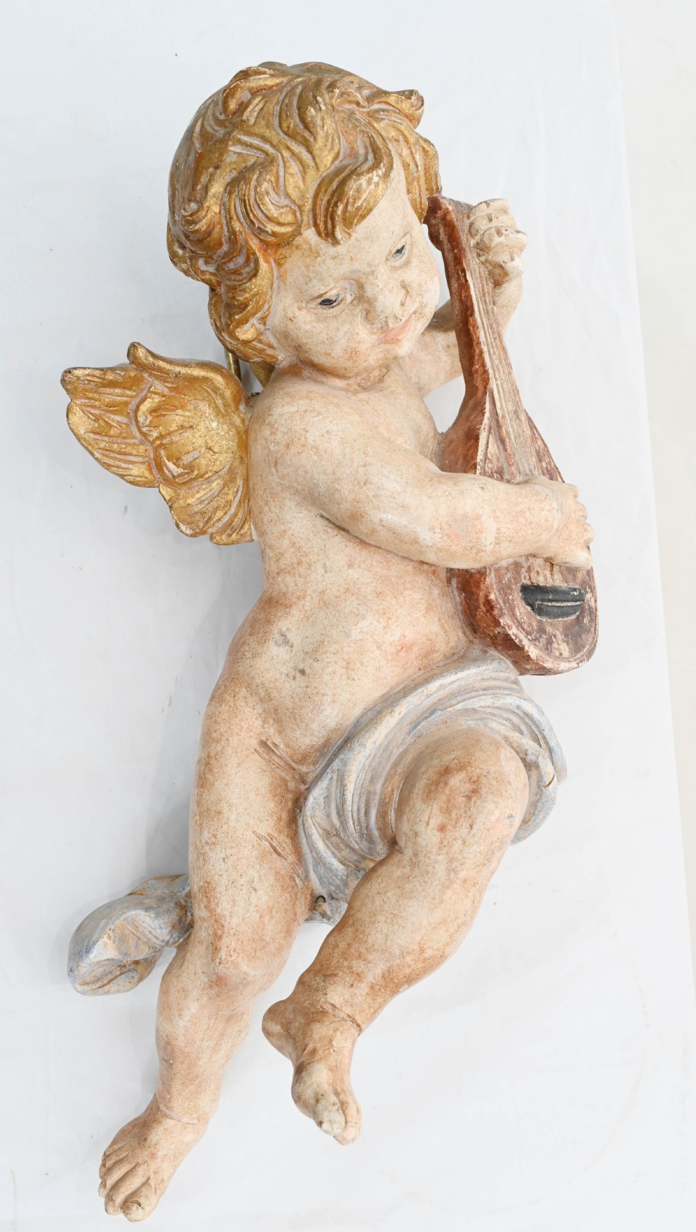 Pair Carved Italian Cherubs Painted Putti View VIII