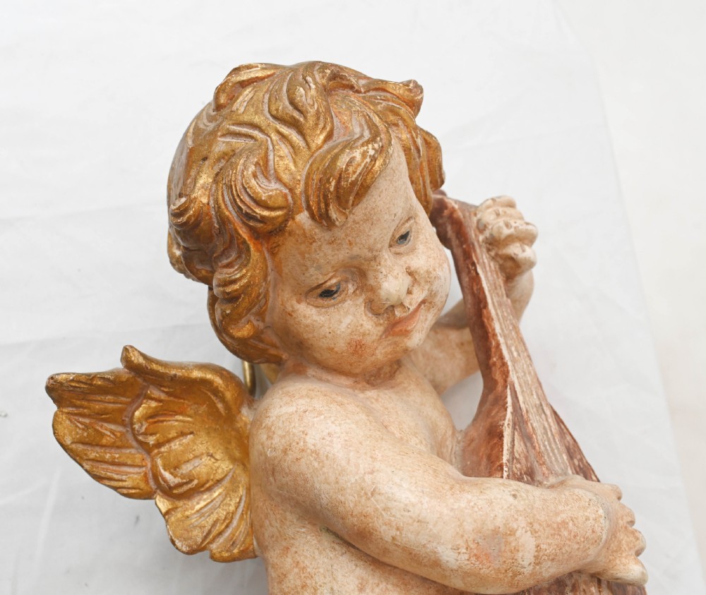 Pair Carved Italian Cherubs Painted Putti View IX