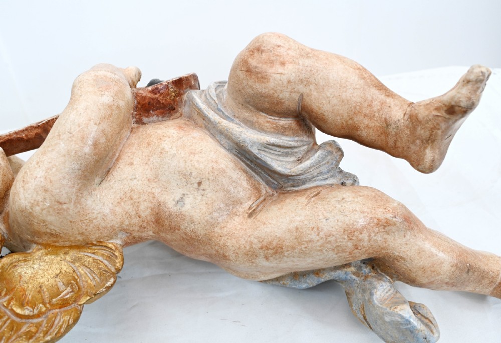 Pair Carved Italian Cherubs Painted Putti View X