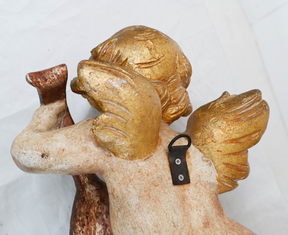 Pair Carved Italian Cherubs Painted Putti View XI