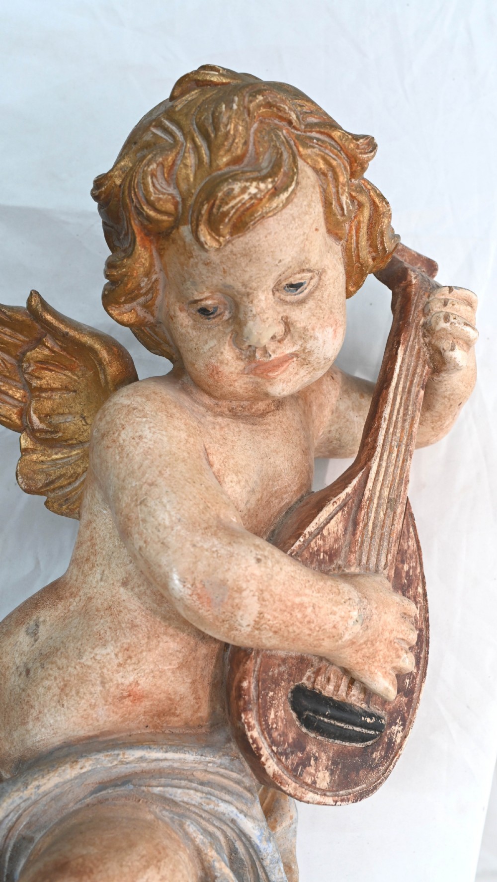 Pair Carved Italian Cherubs Painted Putti View XII