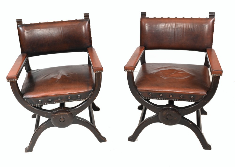 Pair Moroccan Arm Chairs Antique X Frame Furniture View II