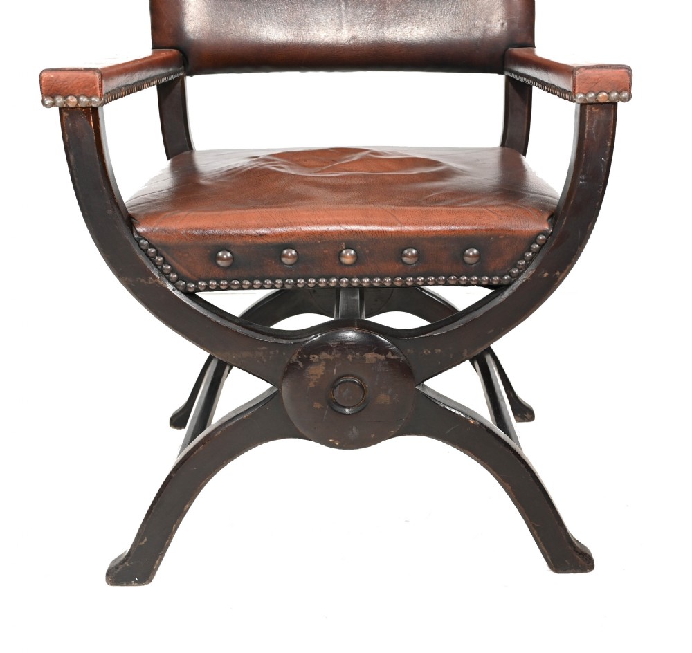 Pair Moroccan Arm Chairs Antique X Frame Furniture View IV