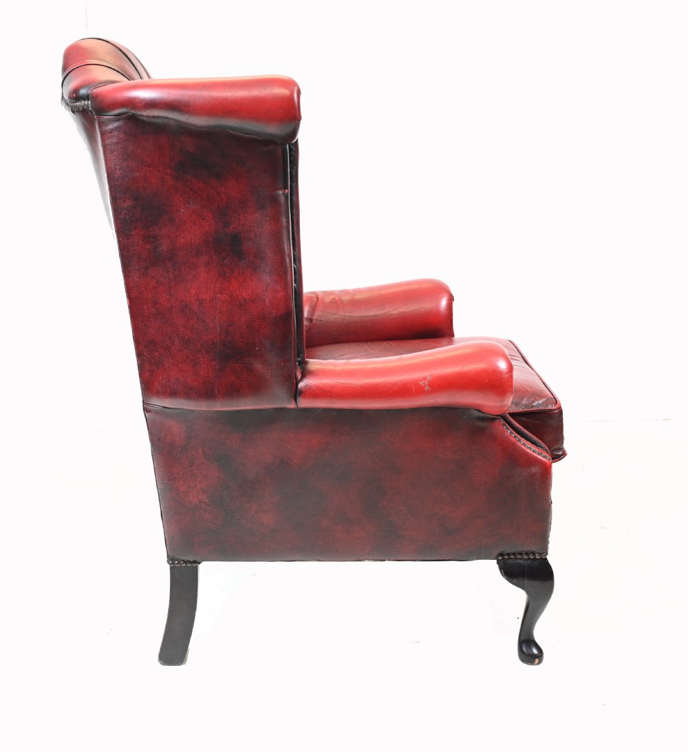 Pair Chesterfield Wingback Chairs Leather Armchair View VII