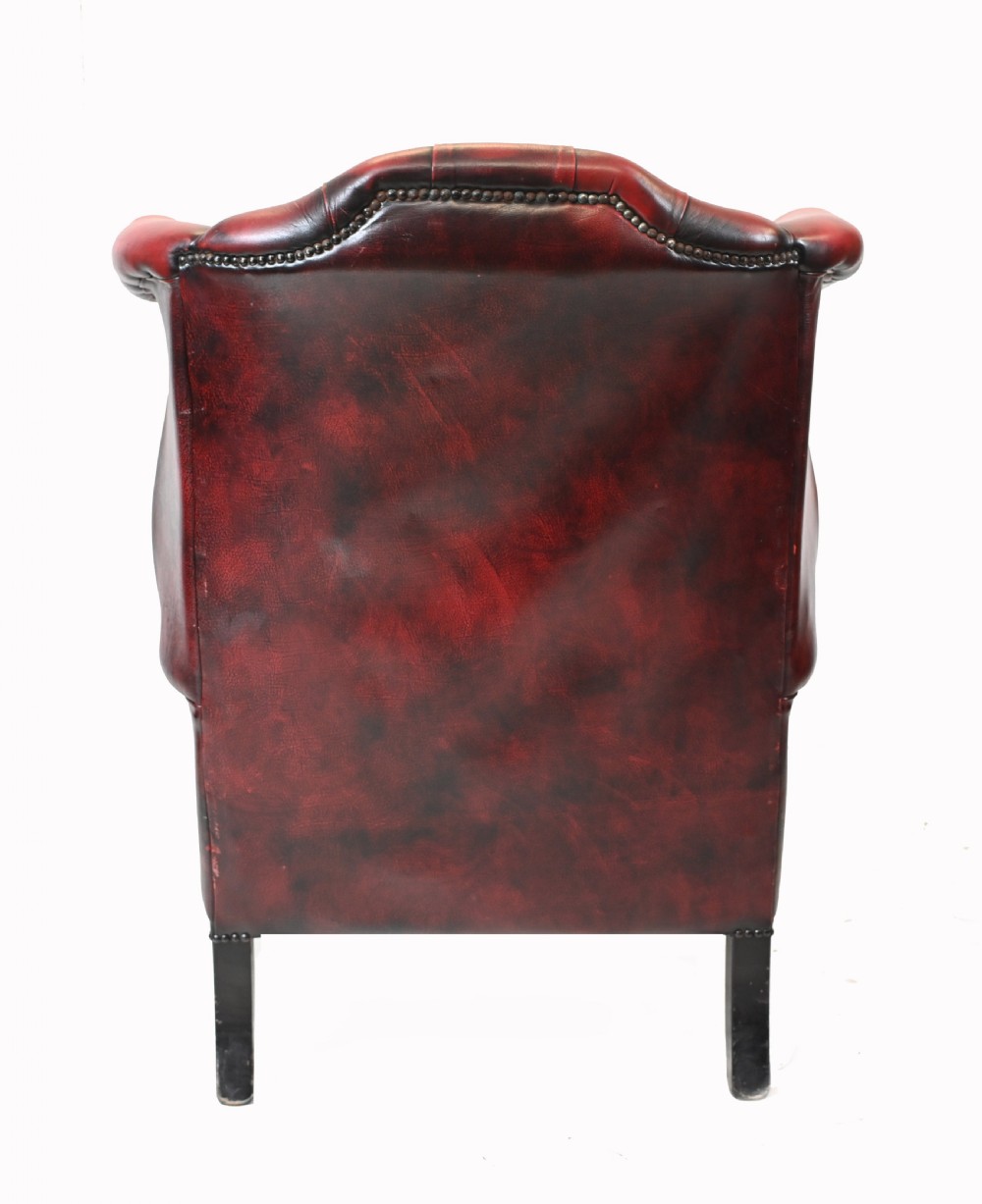 Pair Chesterfield Wingback Chairs Leather Armchair View VIII