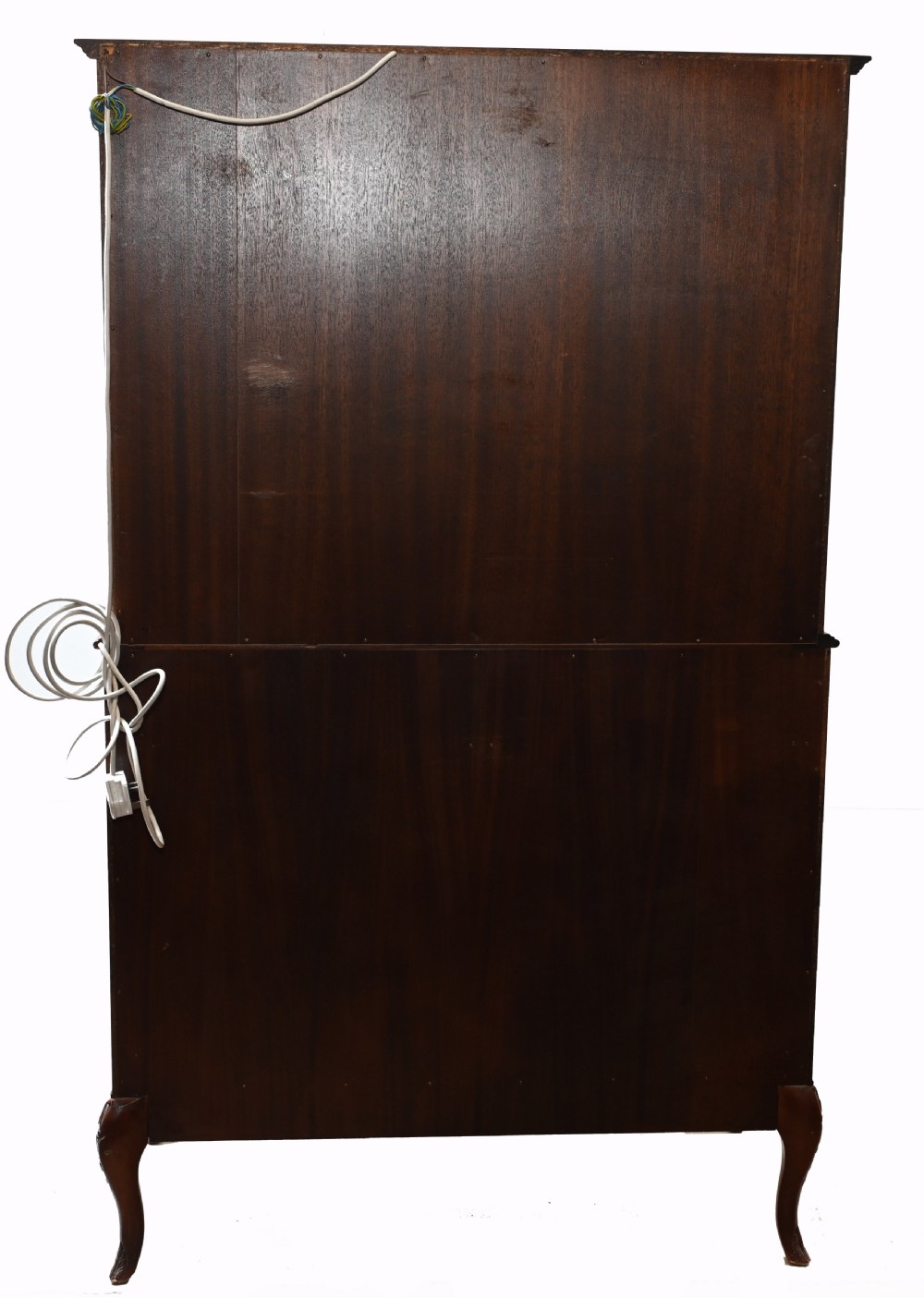 An Art Deco walnut drinks cabinet featuring floral marquetry panel doors, two central drawers, and carved cabriole legs. View XI