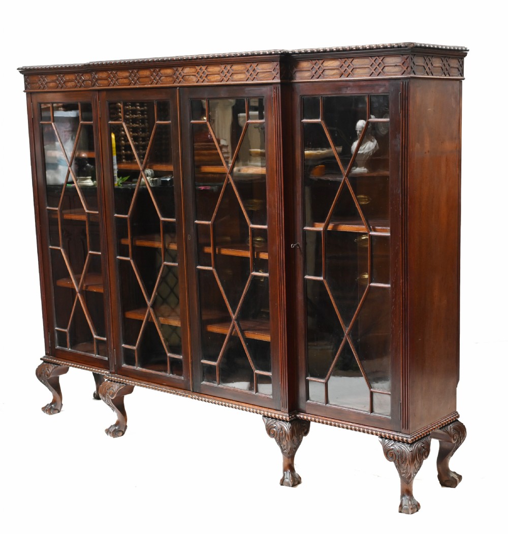 Chippendale Cabinet Mahogany Breakfront Glass Fronted View VI