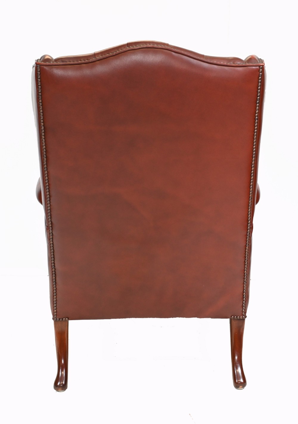 Pair Leather Wing Back Chairs Deep Button Armchairs View XI