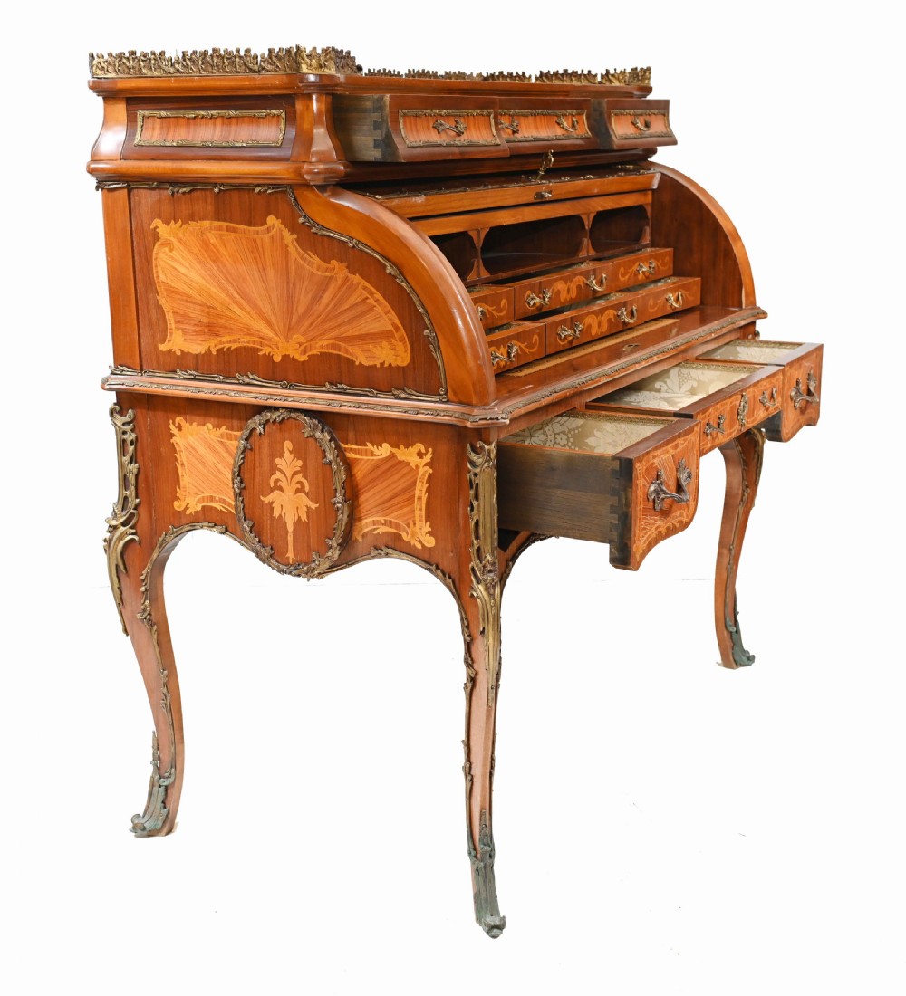French Roll Top Desk Louis XVI Inlay Bureau View V