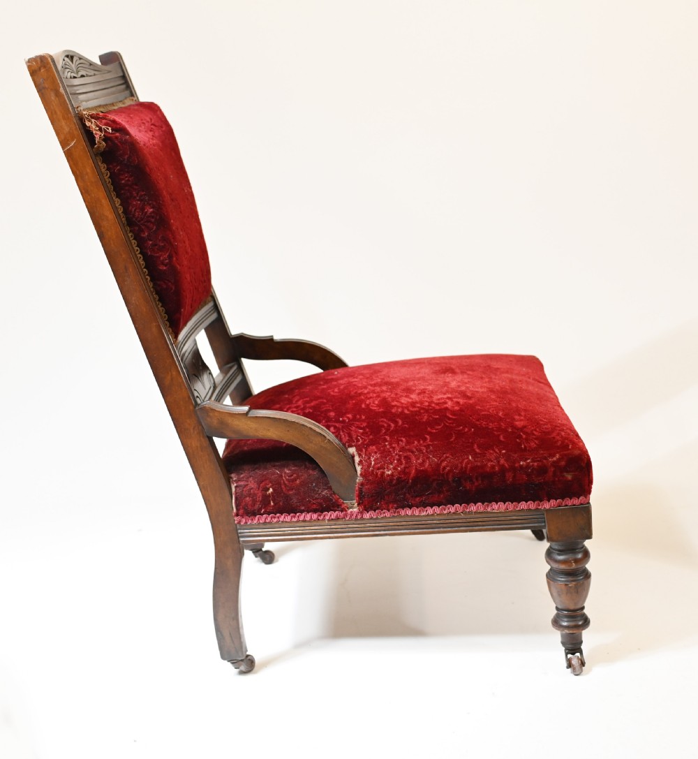 Pair Edwardian Sofa Chairs Mahogany His & Her Seats View III