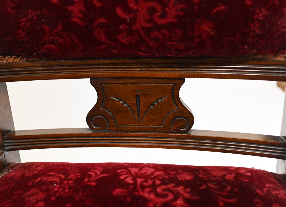 Pair Edwardian Sofa Chairs Mahogany His & Her Seats View V