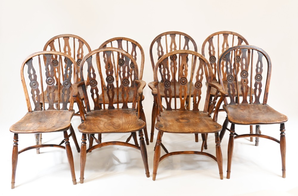 8 Windsor Dining Chairs Elm Wood Farmhouse Diners View II