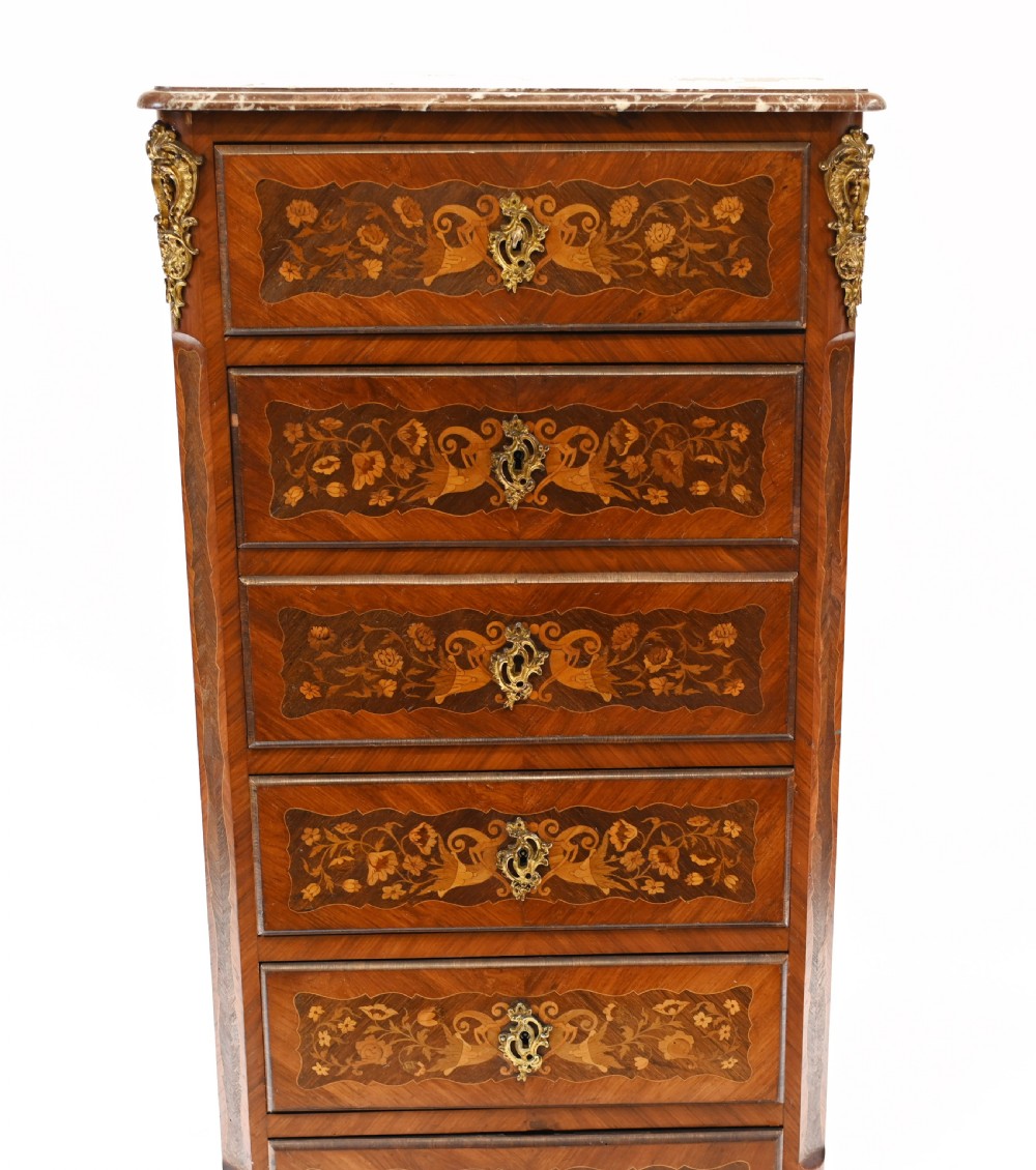 French Chest Drawers Antique Tall Boy Inlay 1880 View VII