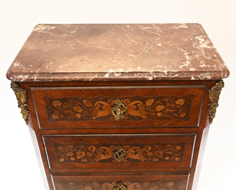 French Chest Drawers Antique Tall Boy Inlay 1880 View III