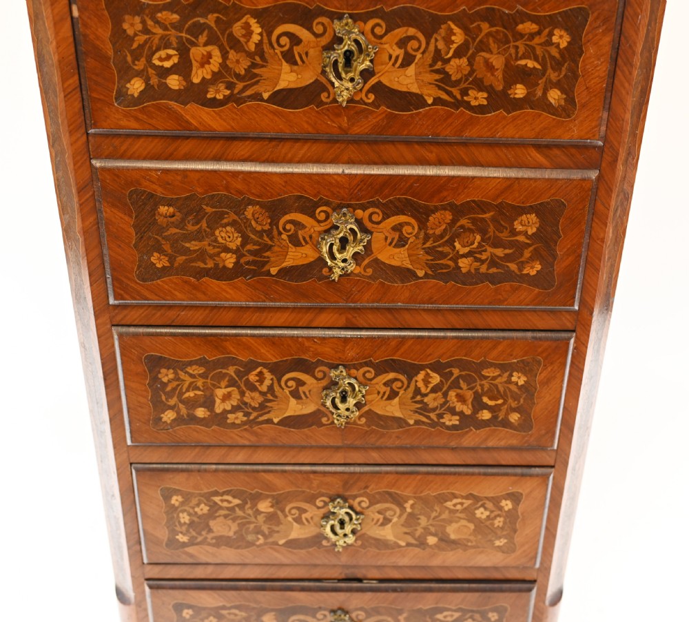 French Chest Drawers Antique Tall Boy Inlay 1880 View VI