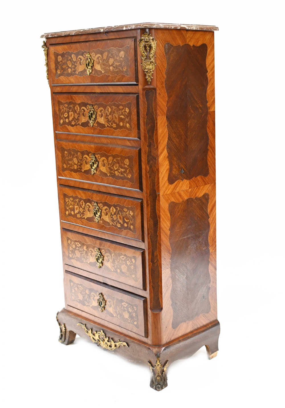 French Chest Drawers Antique Tall Boy Inlay 1880