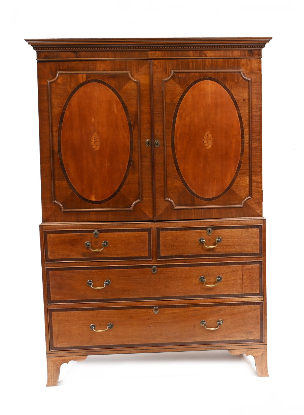 Georgian Linen Press Mahogany Inlay Cabinet 1790