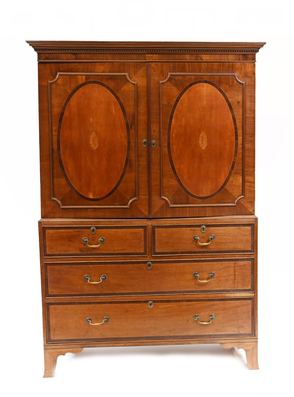 Georgian Linen Press Mahogany Inlay Cabinet 1790 View II