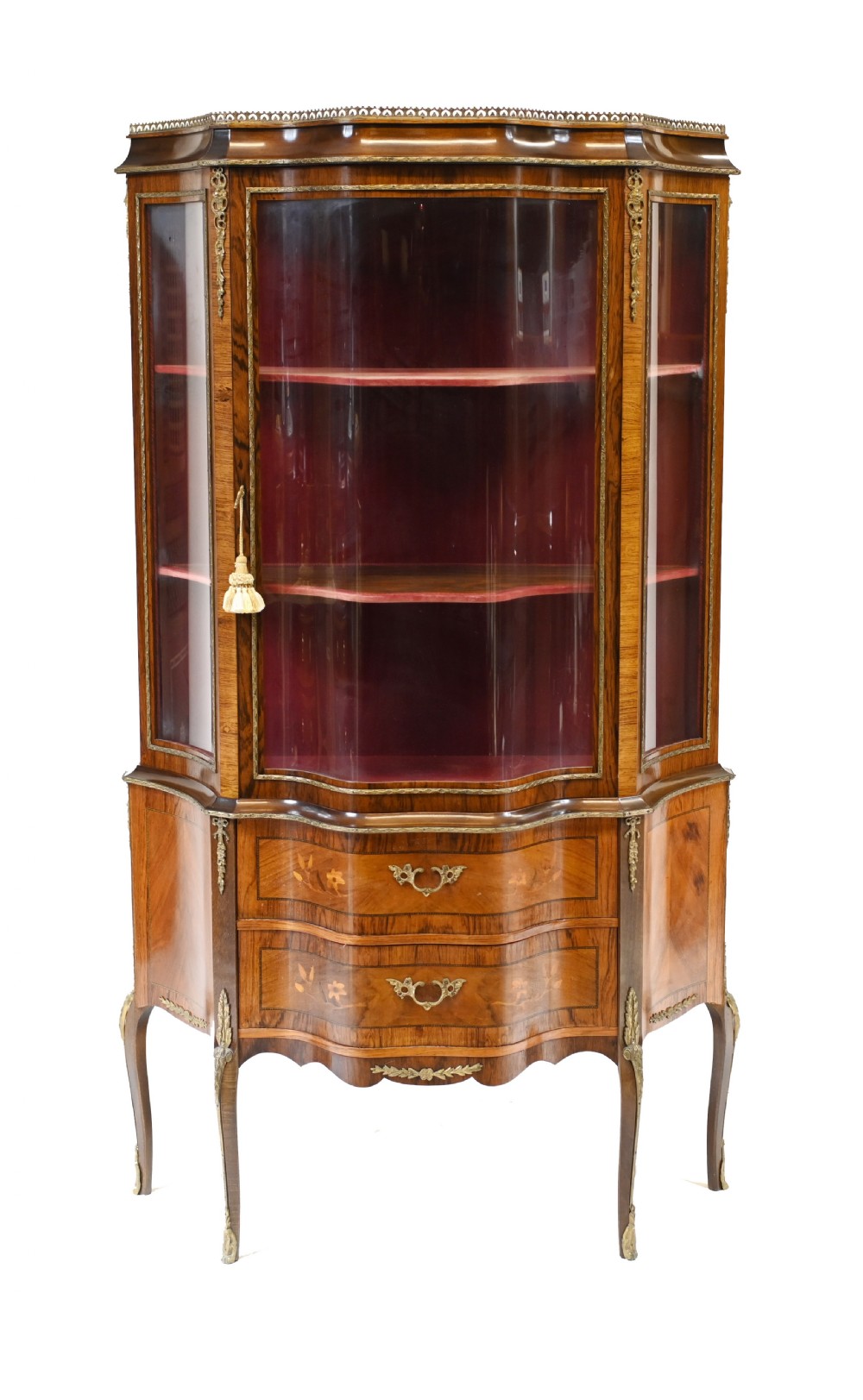 French Antique Vitrine Shaped China Cabinet 1880