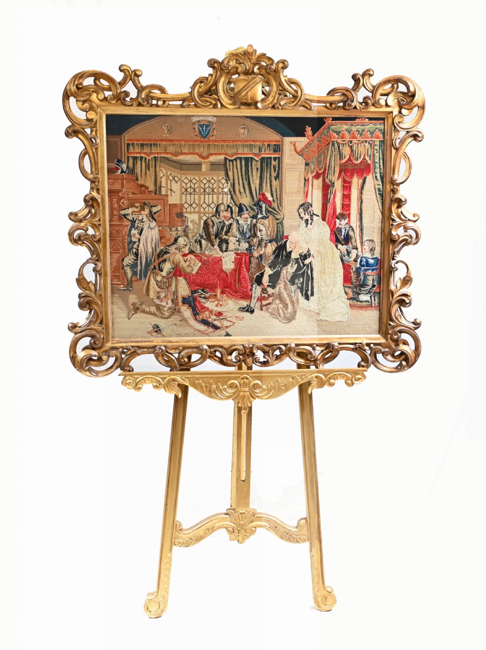 Victorian Needlepoint Tapestry Gilt Frame Cromwell 1840
