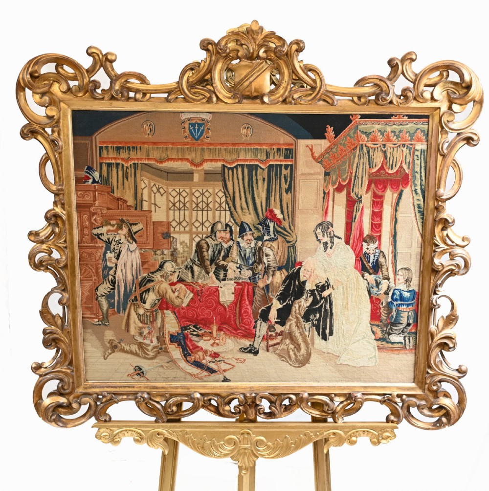 Victorian Needlepoint Tapestry Gilt Frame Cromwell 1840 View II