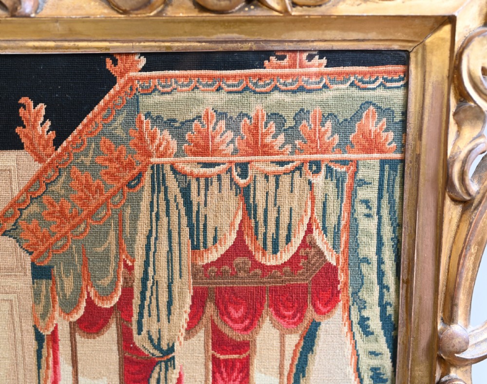 Victorian Needlepoint Tapestry Gilt Frame Cromwell 1840 View X