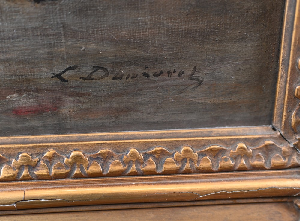 Antique Oil Painting Signed Dansaert Soldier Homecoming Portrait View V