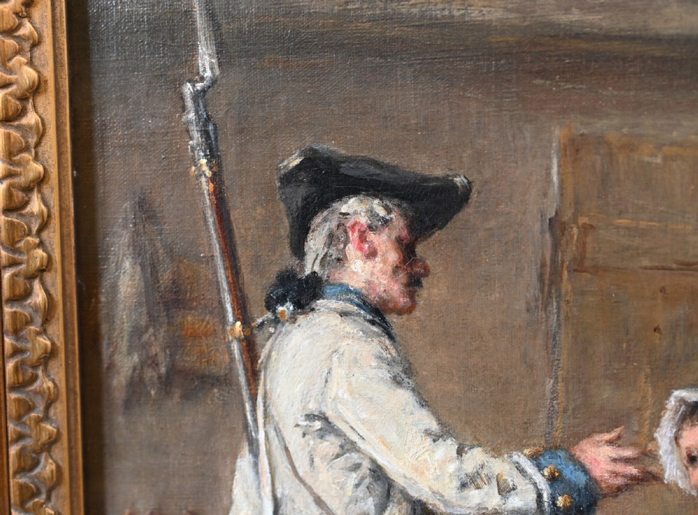 Antique Oil Painting Signed Dansaert Soldier Homecoming Portrait View VII