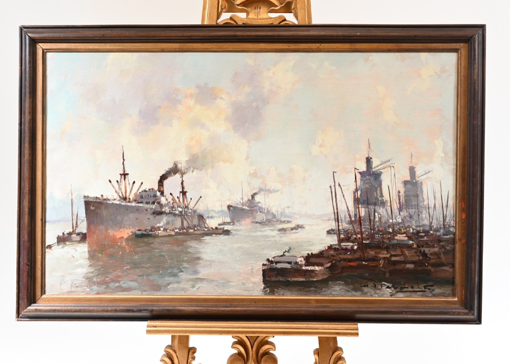 Oil Painting Ostend Maritime Ship Signed Pauwels Antique Art