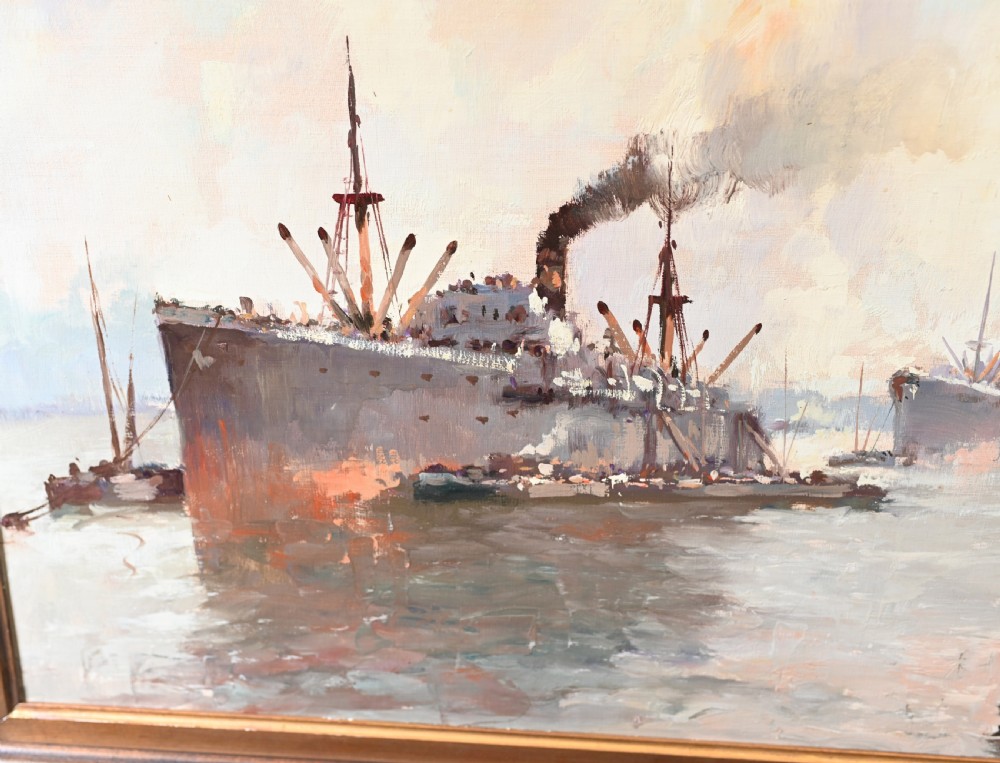 Oil Painting Ostend Maritime Ship Signed Pauwels Antique Art View II