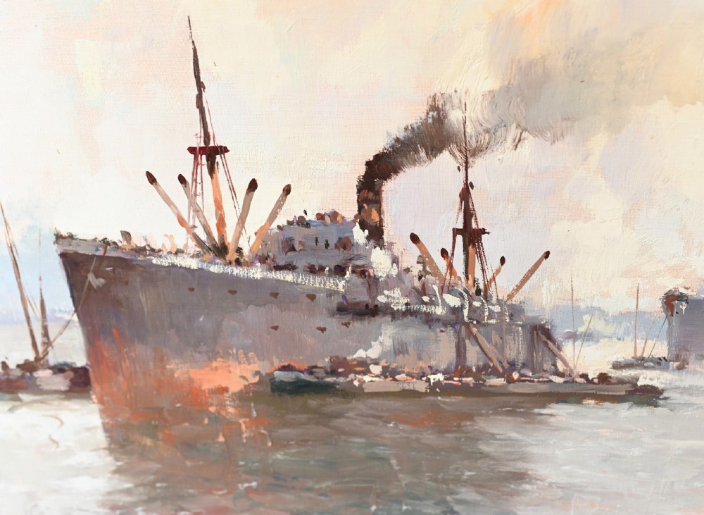 Oil Painting Ostend Maritime Ship Signed Pauwels Antique Art View VII