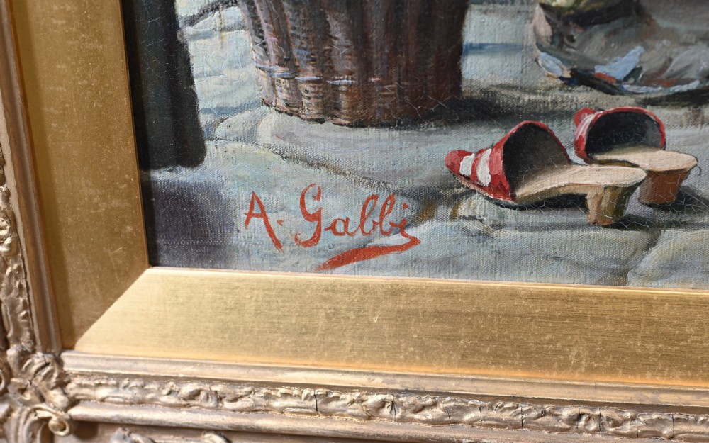 Italian Oil Painting The Shoe Seller by A Gabbi View V