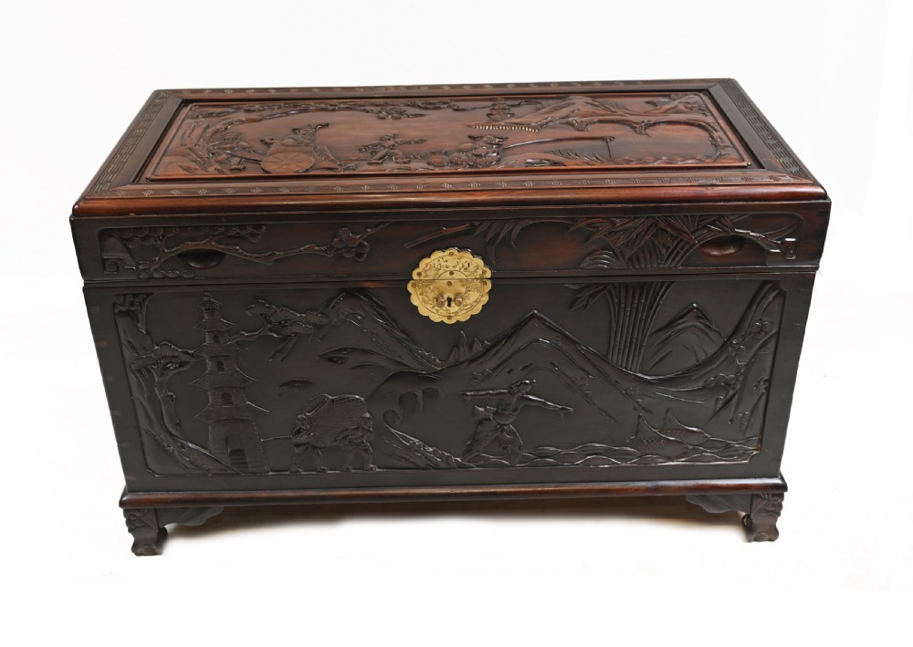 Chinese Camphor Chest Hardwood Carved Luggage Box 1880