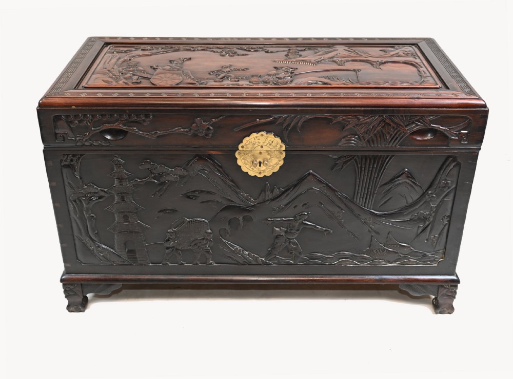Chinese Camphor Chest Hardwood Carved Luggage Box 1880 View II