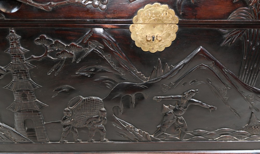 Chinese Camphor Chest Hardwood Carved Luggage Box 1880 View IV