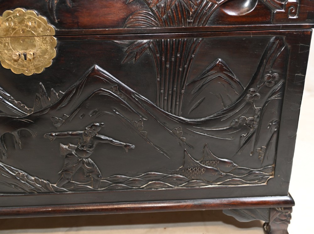 Chinese Camphor Chest Hardwood Carved Luggage Box 1880 View V