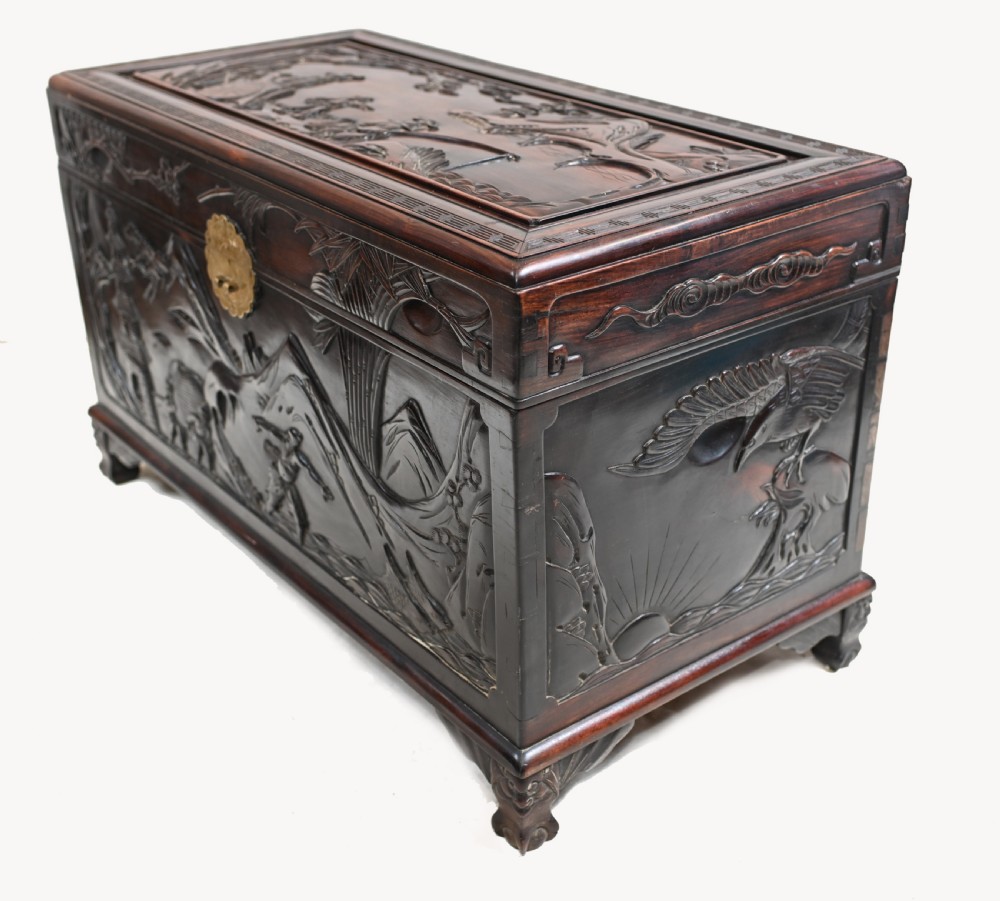 Chinese Camphor Chest Hardwood Carved Luggage Box 1880 View X