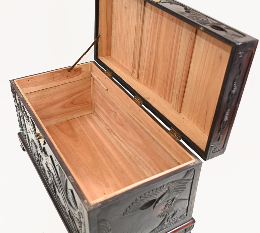 Chinese Camphor Chest Hardwood Carved Luggage Box 1880 View XIV