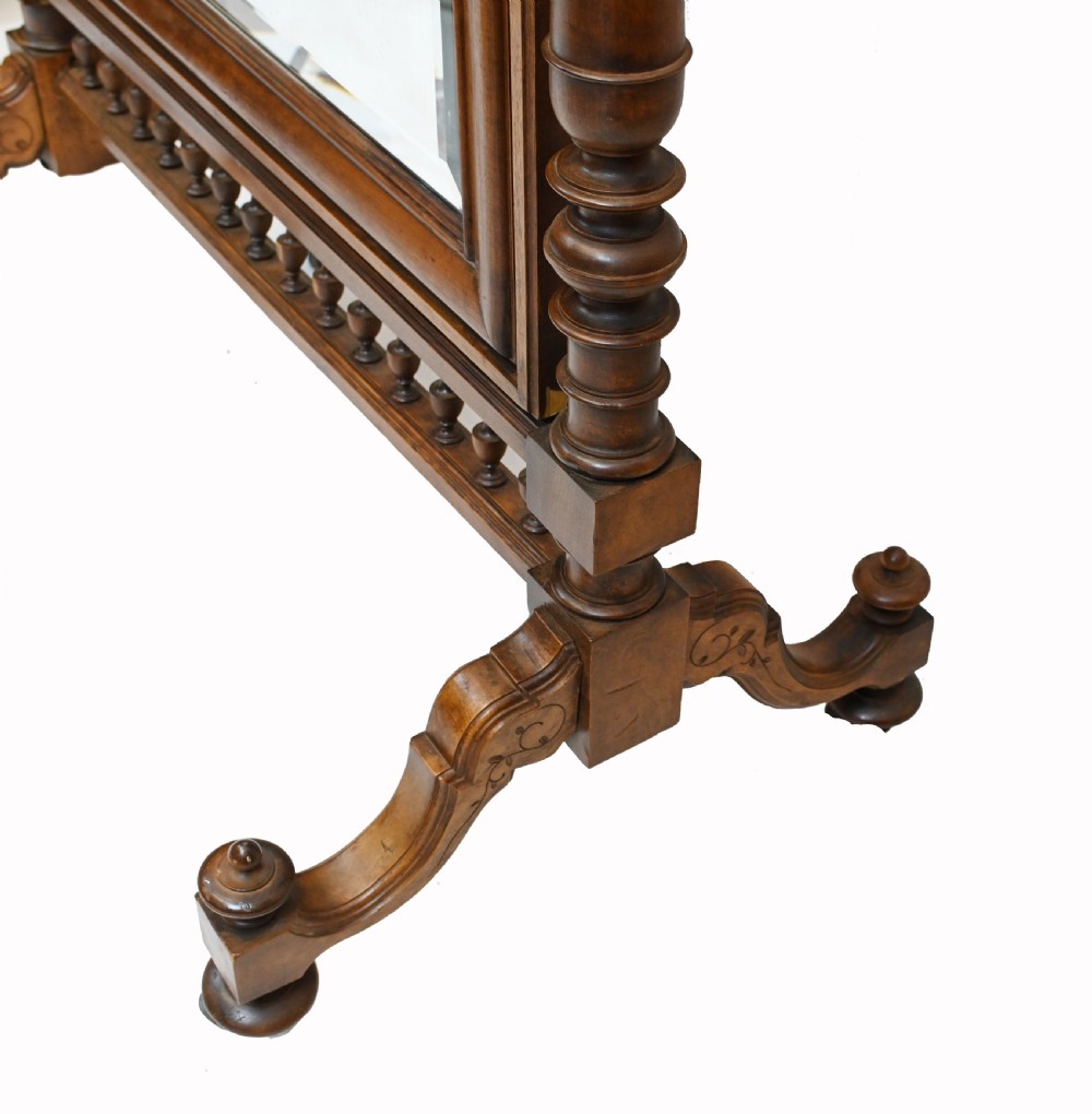 French Cheval Mirror Dressing Carved Walnut Cherub 1860 View X