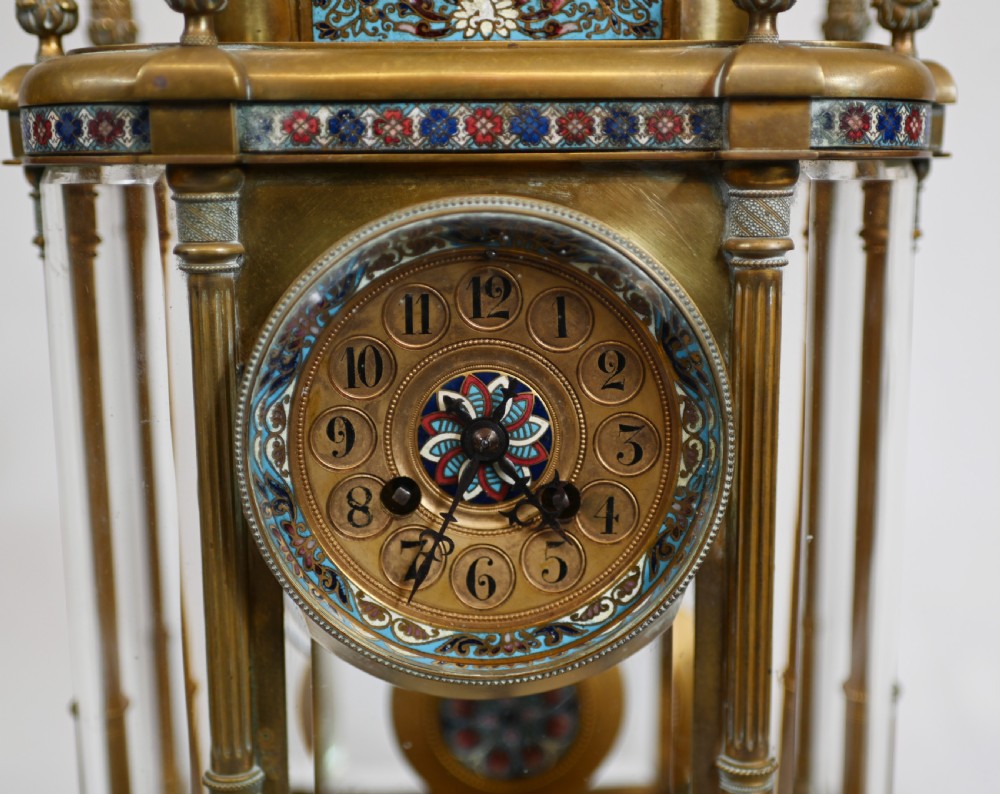 French Clock Set Garniture Champleve Antique Clocks 1860 View II