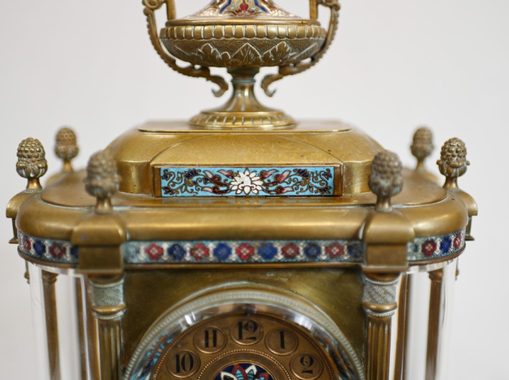 French Clock Set Garniture Champleve Antique Clocks 1860 View III
