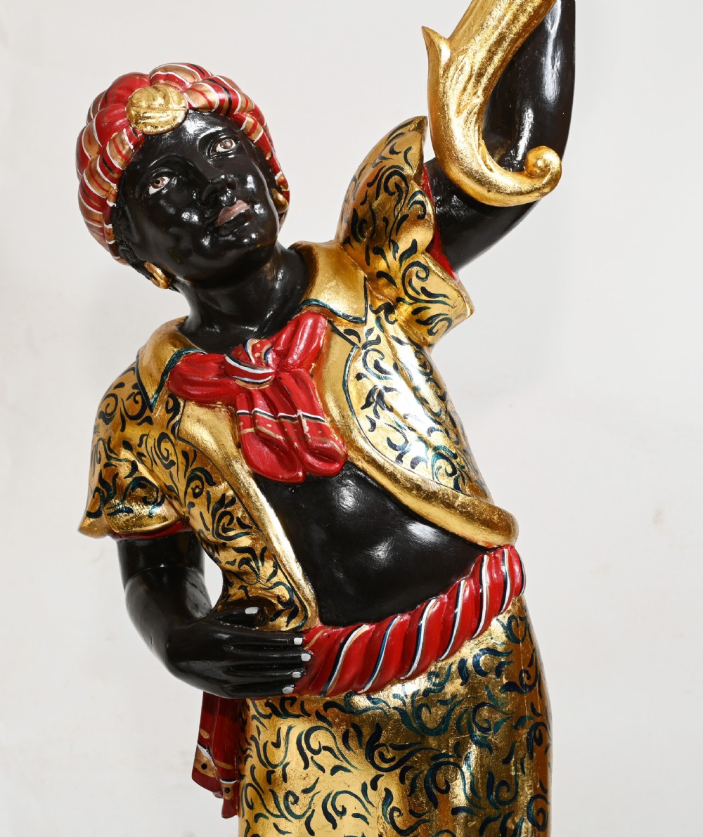 Pair Venetian Blackamoor Candelabras Carved Statues 1930 View V