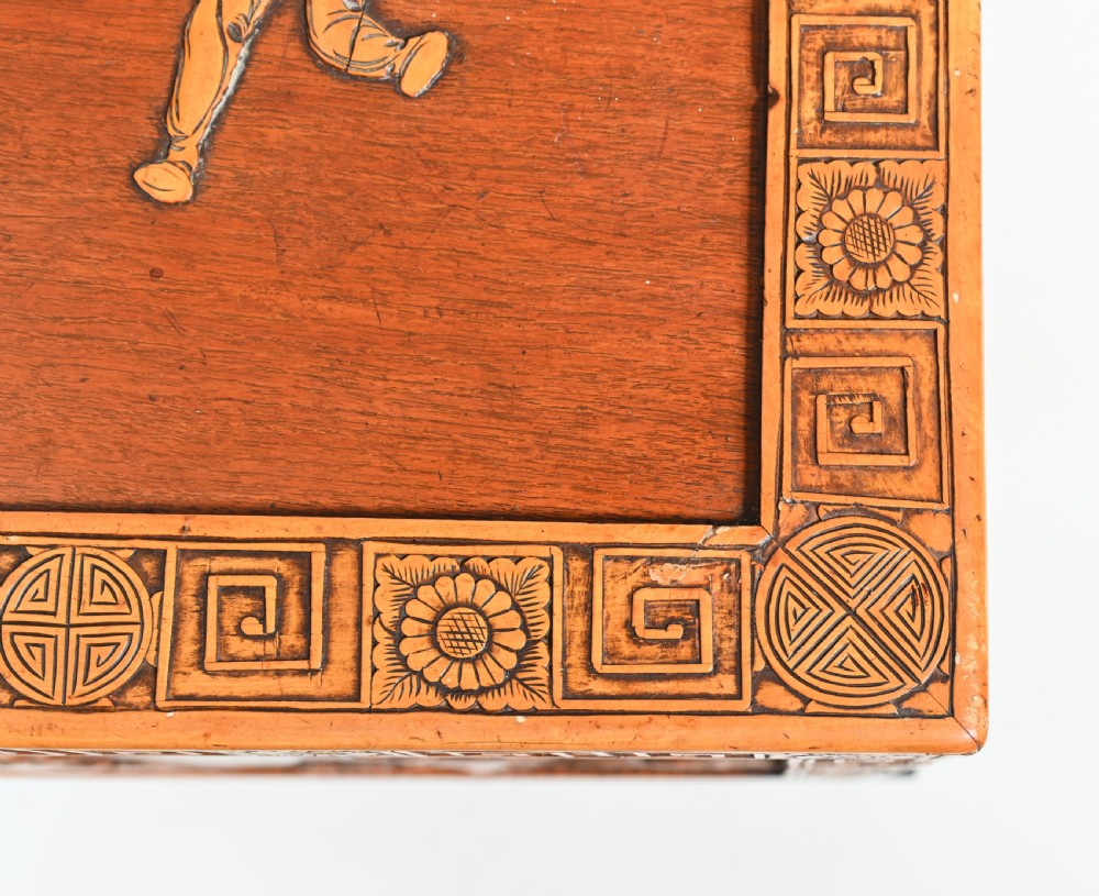 Chinese Camphor Chest Wedding Trunk Carved Figurines 1910 View VI