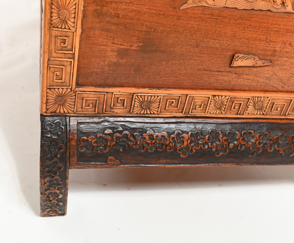 Chinese Camphor Chest Wedding Trunk Carved Figurines 1910 View IX